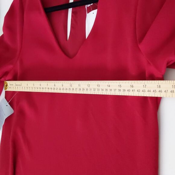 NEW Women's Charles Henry Red V-Neck Ruffled Sleeve Holiday Christmas Dress M - Picture 4 of 8